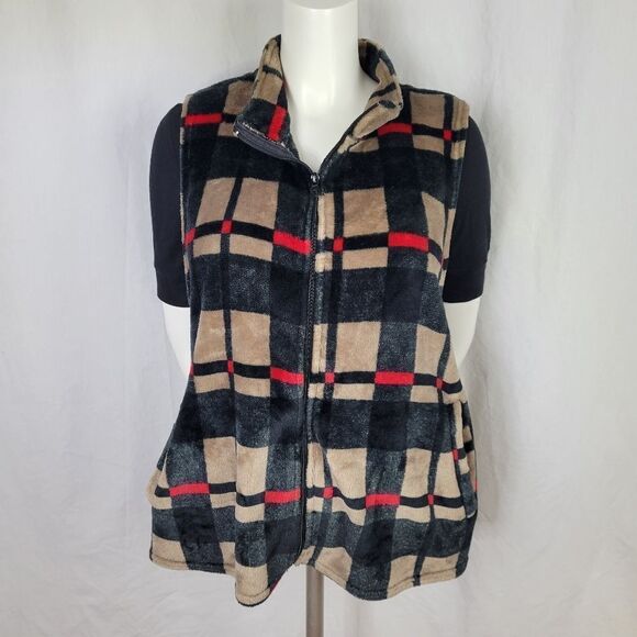 Effeci Woman Plaid Zip Front Double‎ Pocket Vest - Picture 1 of 6